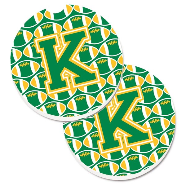 Carolines Treasures Letter K Football Green and Gold Cup Holder Car Coaster, PK2 CJ1069-KCARC - main